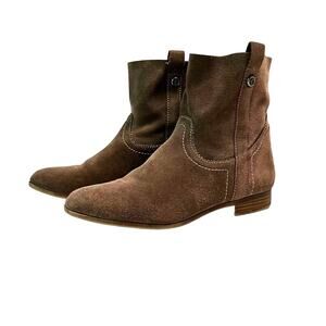 Frye & Co Bootie Size 8.5 Sarah Shortie Suede Leather Tan Pull On Ankle Boot